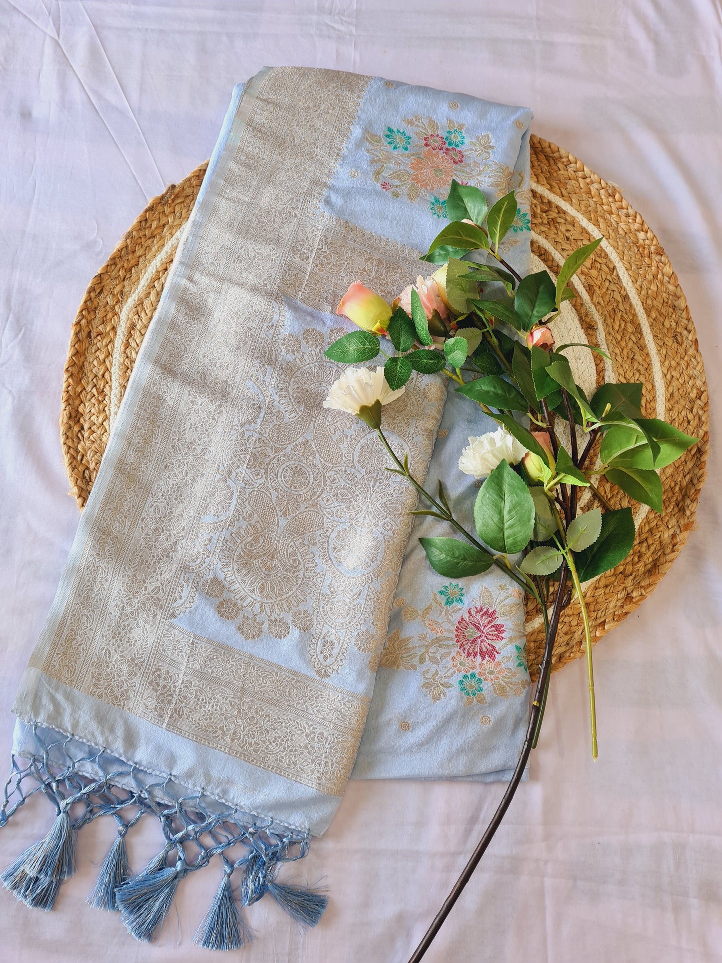 Elegant Tussar Georgette Saree -light Blue