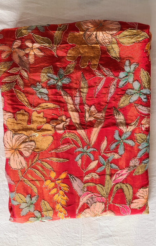 Pure Crape Pen Kalamkari Blouse piece Maroon