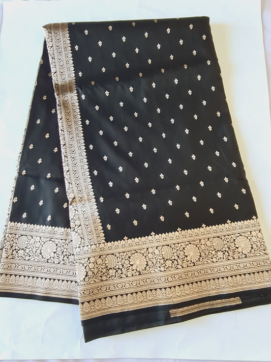 Classic Black Mashru Katan silk saree