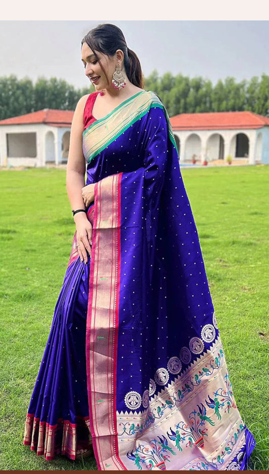 Violet  paithani saree with dual coloured border
