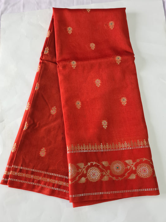 Chanderi handloom Red & Green saree