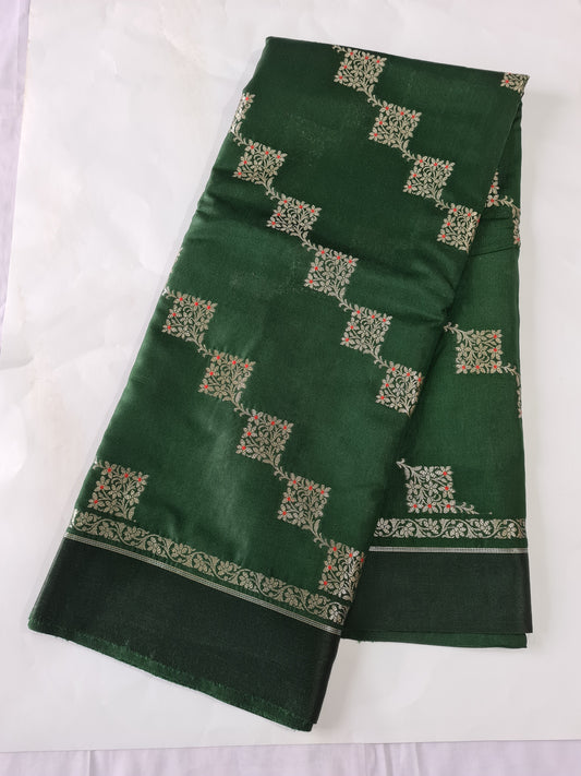 Pure Raw Mango  Bottle Green saree