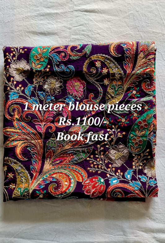 Pure Crape Pen Kalamkari Blouse piece Deep Purple
