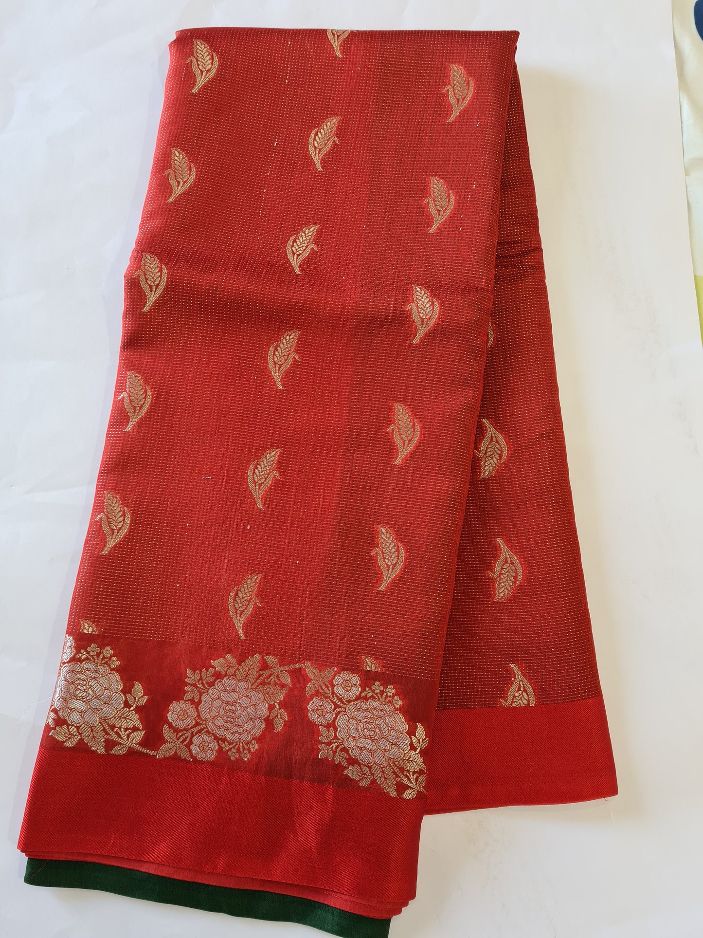 Pure Raw Mango Brick Red Green saree