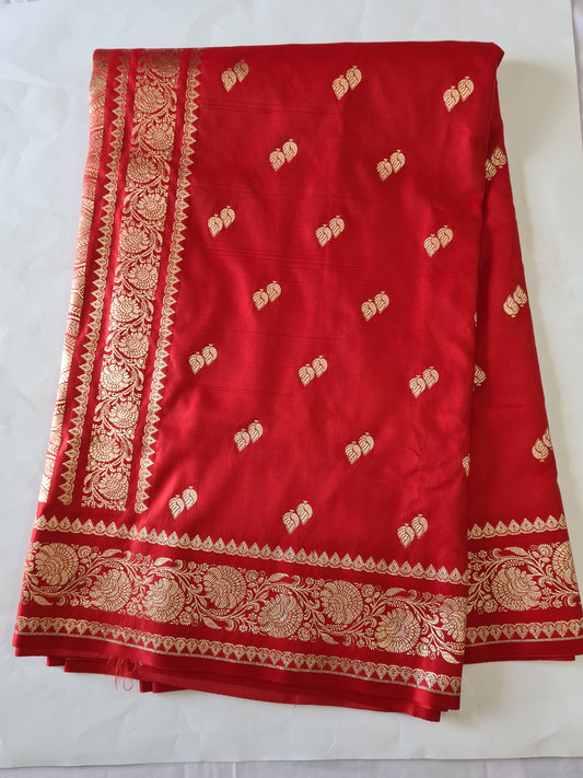 Bridal Red Satin silk saree