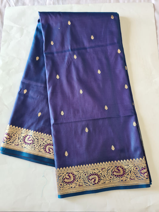 Blue Alfi Mashru Katan silk saree
