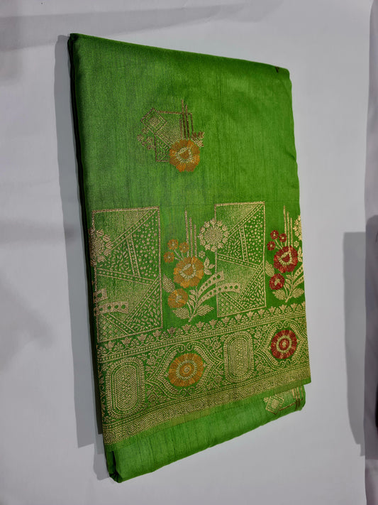 Raw Silk with Meena Zari Fresh Green