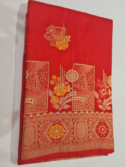 Raw Silk with Meena Zari Red