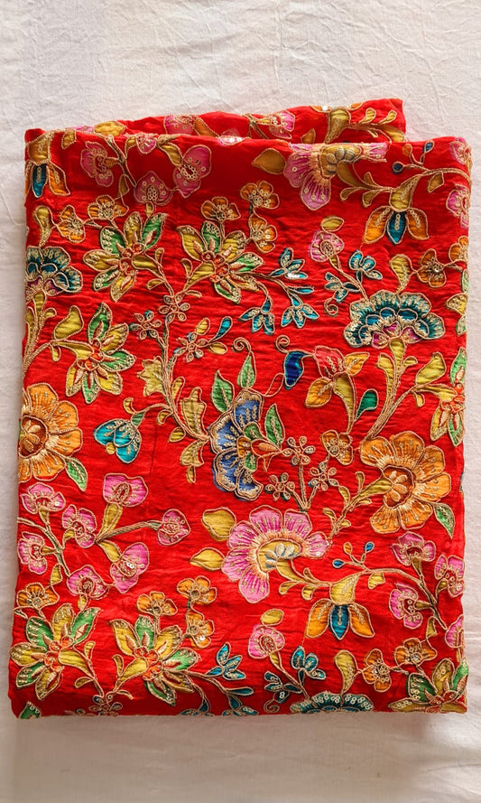 Pure Crape Pen Kalamkari Blouse piece Red
