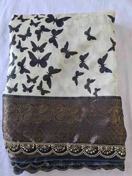 Dola Silk B&W Butterflies