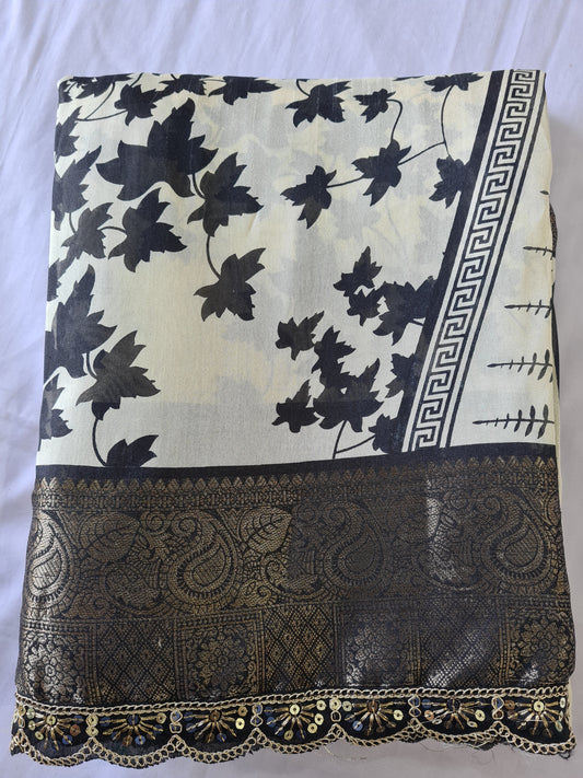 Dola Silk B&W Maple leaves