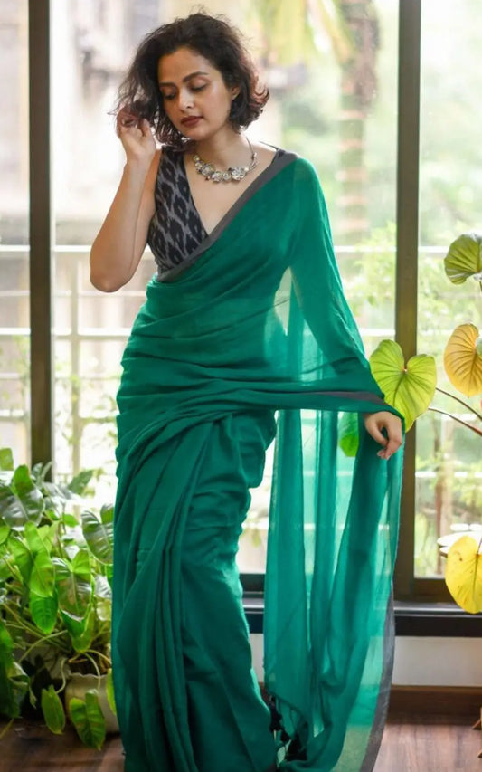 Rama Green Mul Cotton Saree