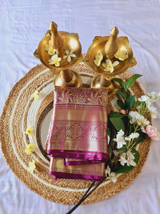 Semi Kanchi Wine Gold Saree