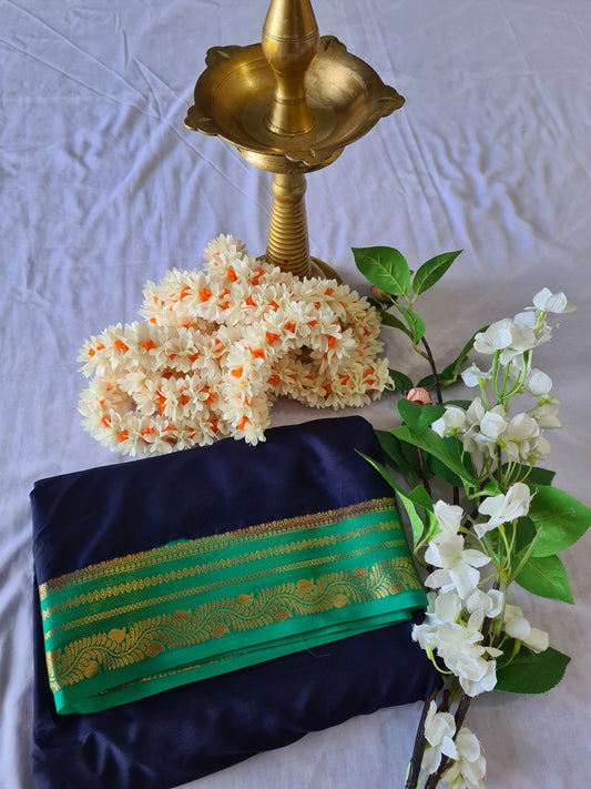 Blue & Teal Semi Crape Mysore Silk Saree