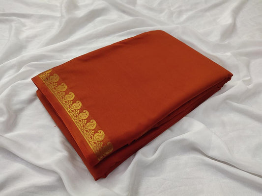 Brick red Semi Crape Mysore Silk