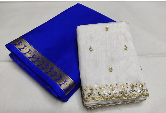 Blue Semi crape with second blouse piece