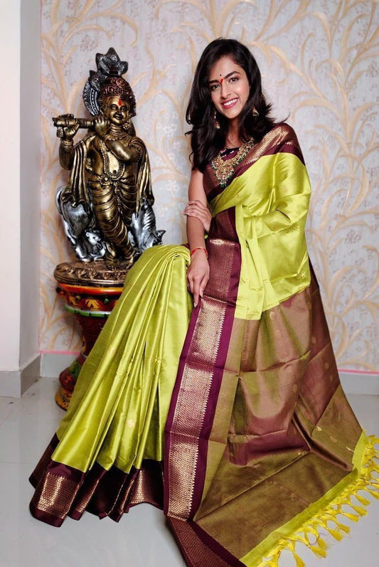 Yellow Maroon Cotton Silk