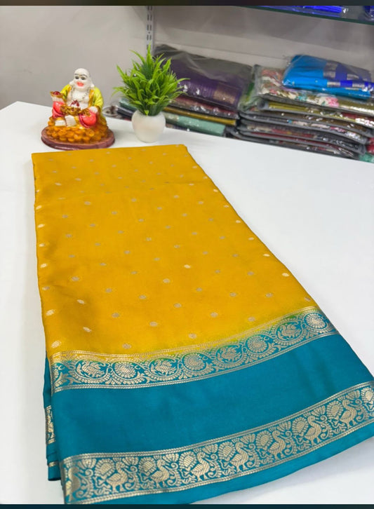 Yellow Buti Semi crepe Saree