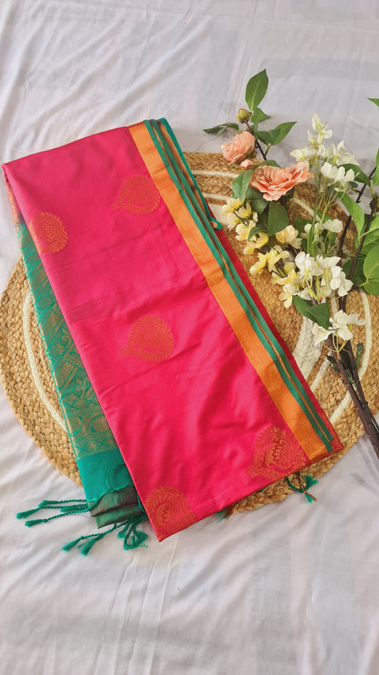 Rani Pink & Rama Green Soft Silk
