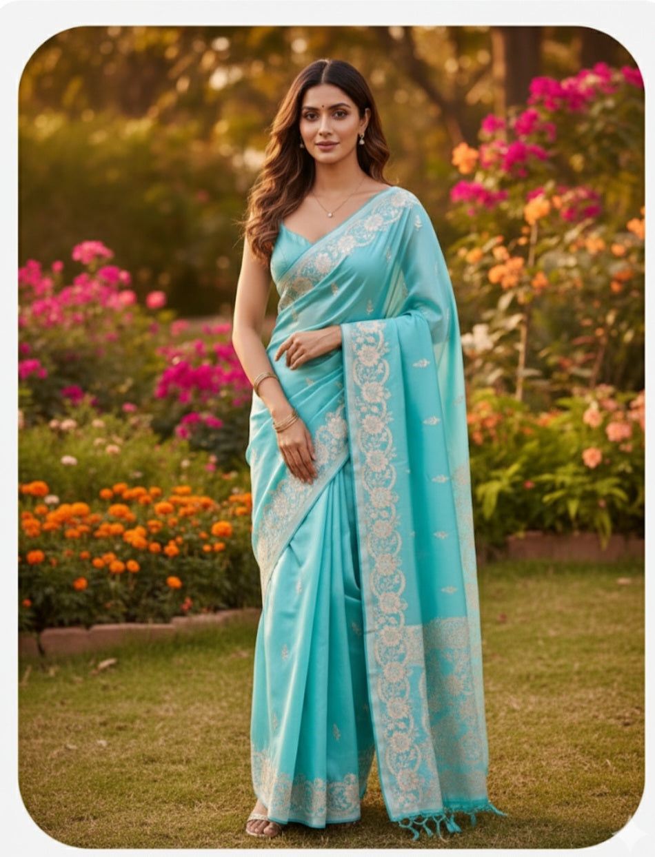 Alfi Mashru Silk Electric Blue