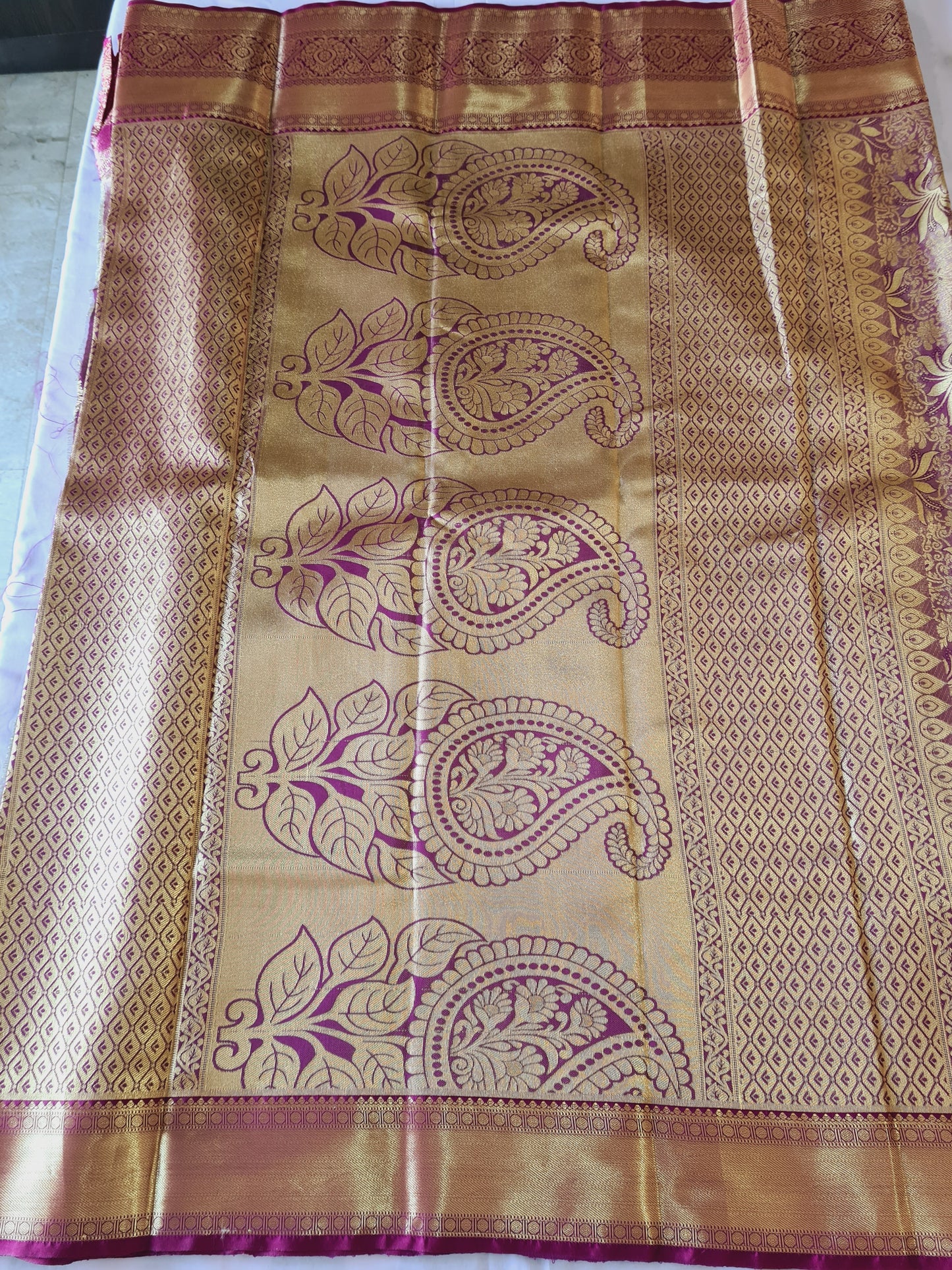 Semi Kanchi Wine Gold Saree