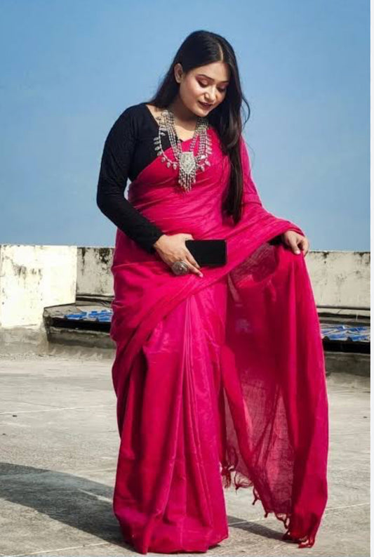 Pink Mul Cotton Saree